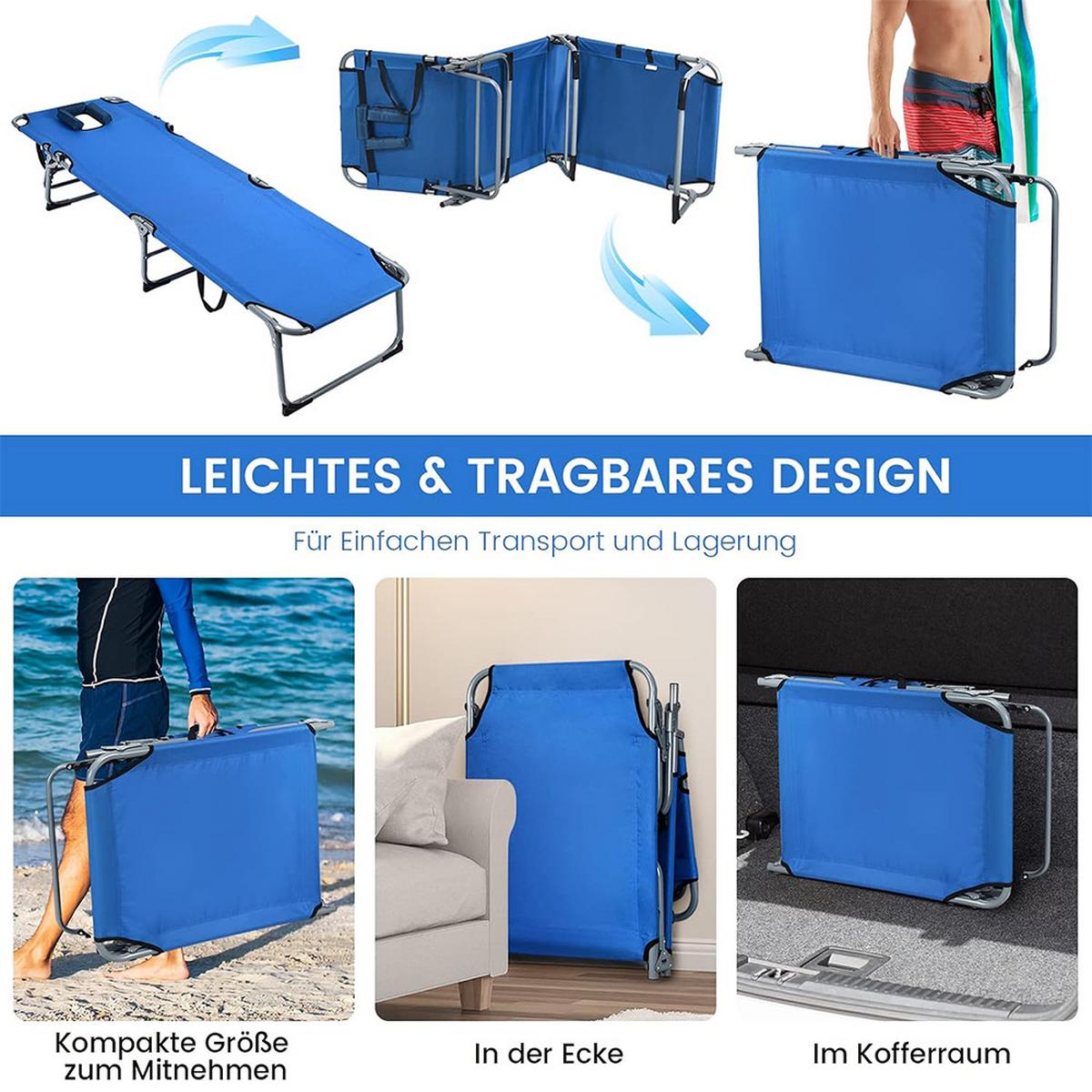 SONNENLIEGE 86cm Blau - Blau, Metall (194/86/60cm) - COSTWAY
