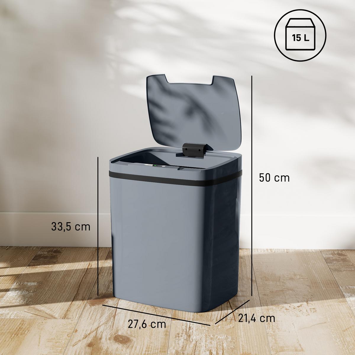 SENSOR-MÜLLEIMER Kunststoff Grau - Grau, Kunststoff (21.4/33.5/27.6cm) - HOMCOM