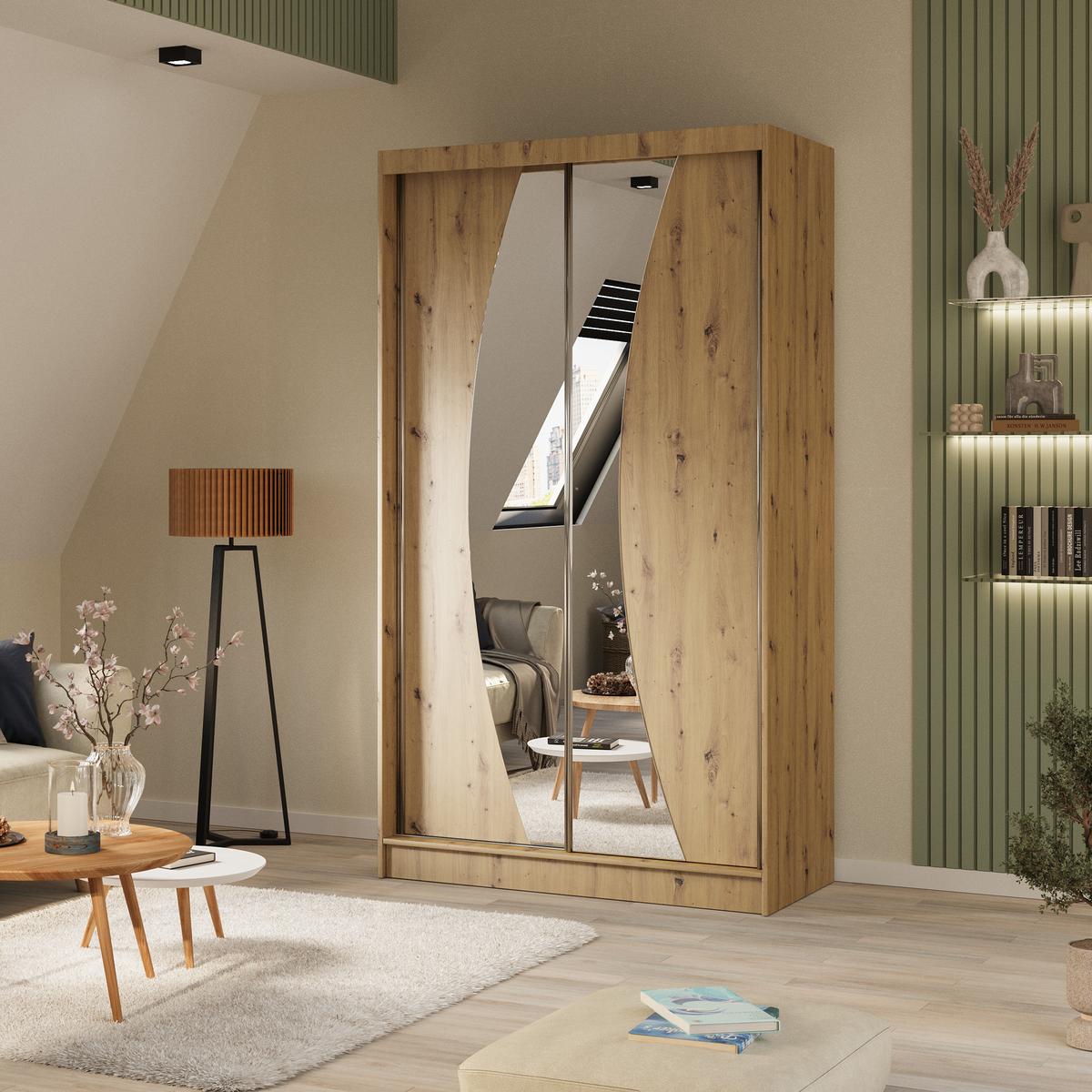 SCHWEBETÜRENSCHRANK Vox II 120/216/61 eiche Artisan mit Spiegel und Schubladen - Eiche Artisan, Holzwerkstoff (120/216/61cm) - Beautysofa