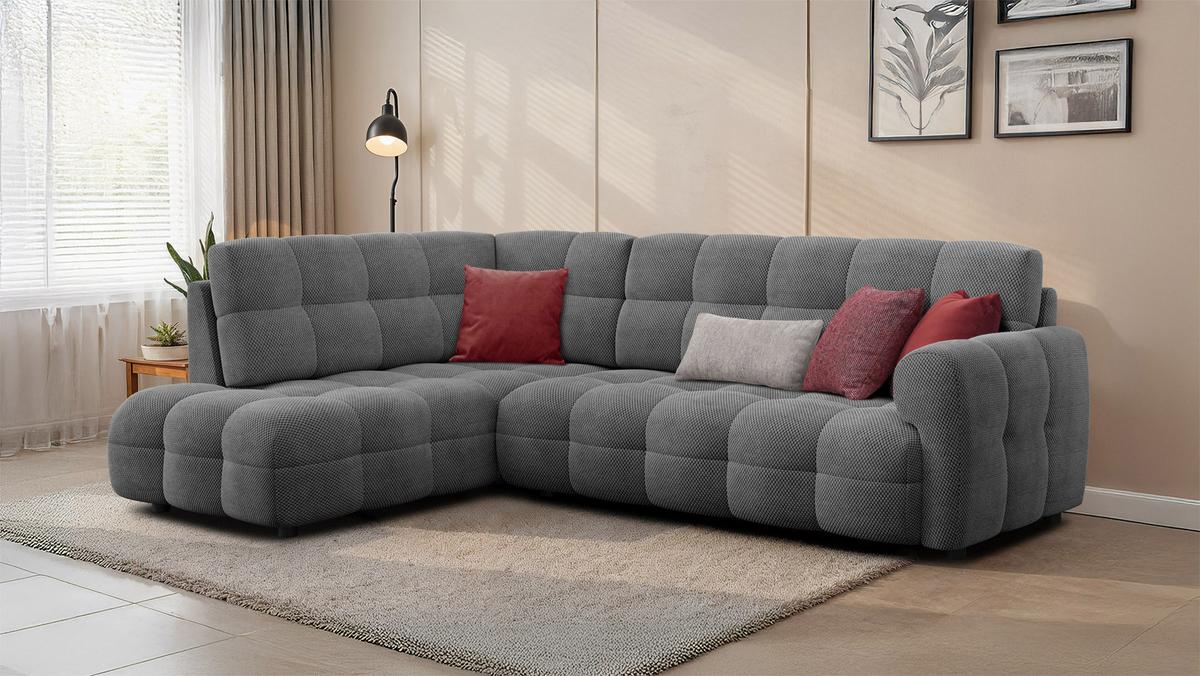 ECKSOFA MELLOW 5-Sitzer, grau - Schwarz/Grau, Holz/Textil (283/191cm) - Wozimo