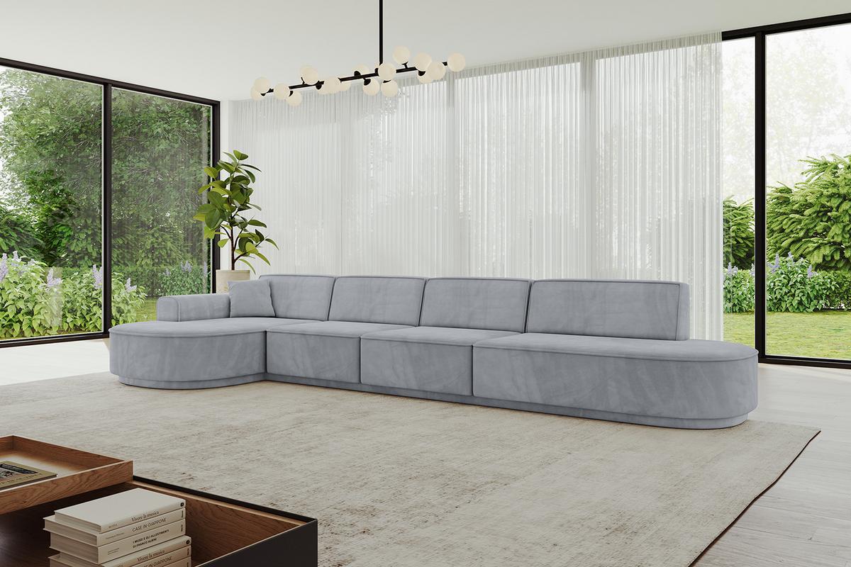 ECKSOFA Ottomane Links MARI-L3-v3 - 413x171x83 cm Grau Velours - Schwarz/Grau, Holzwerkstoff/Kunststoff (413/171cm) - ALTDECOR