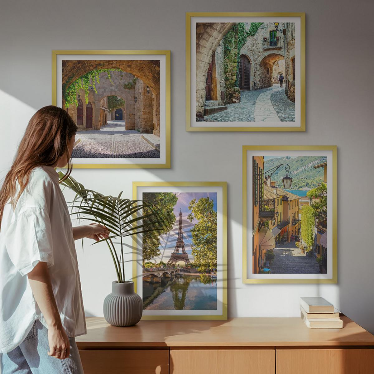 BILDER SET 4er Set - 50x50 cm & 40x60 cm Goldrahmen - Eiffels Straßenarchitektur - Goldfarben, Kunststoff (50/50cm) - TULUP