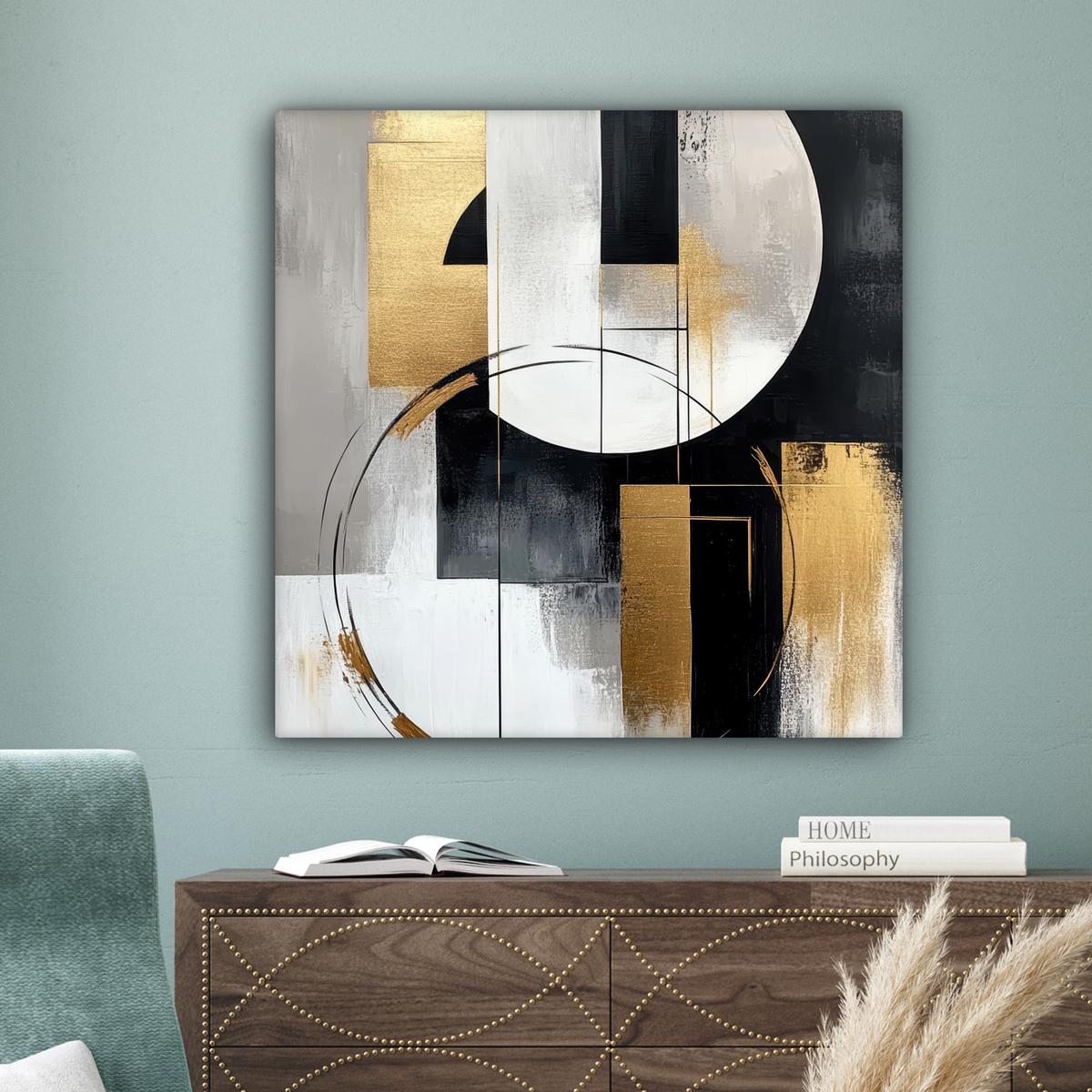 LEINWANDBILD Abstrakt - Gold - Silber - Formen - Ästhetik Deko Groß 90x90 cm - Multicolor, Textil (90/90cm) - MuchoWow