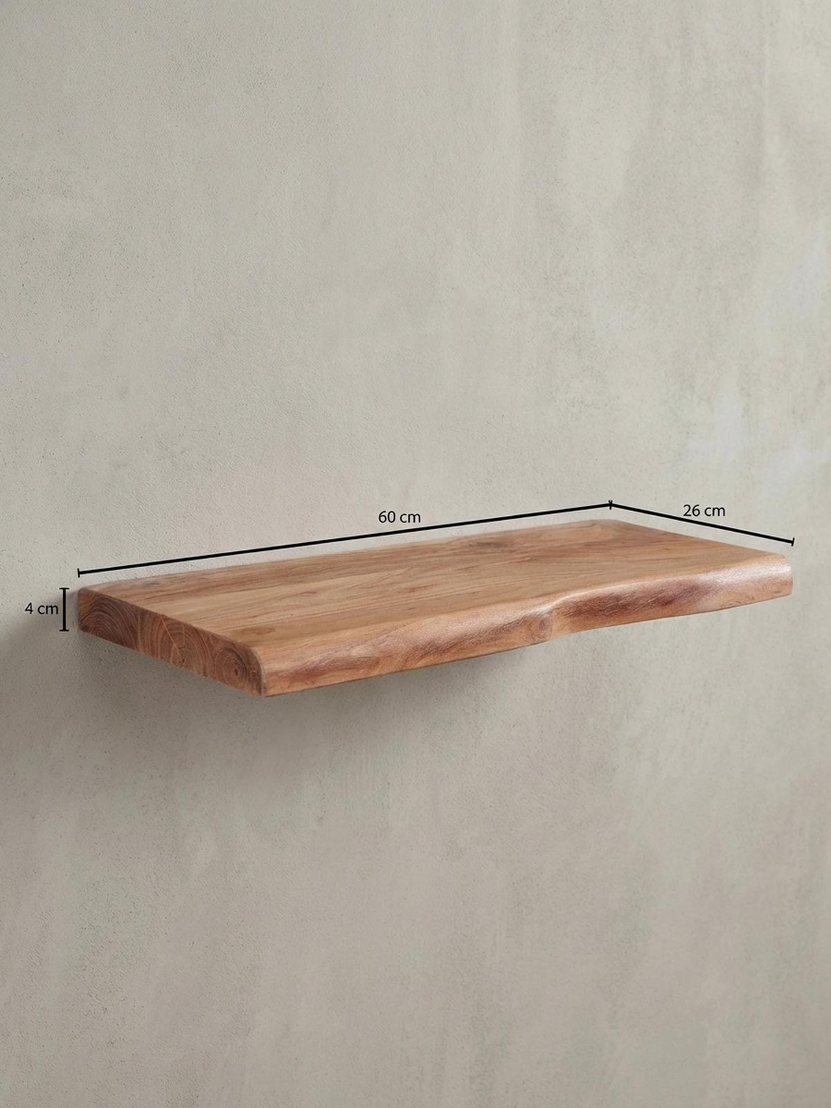 WANDREGAL Akazienholz Baumkante Rustikal, Beige 60x26x4 cm - Beige, Holz (60/4/26cm) - KADIMA DESIGN