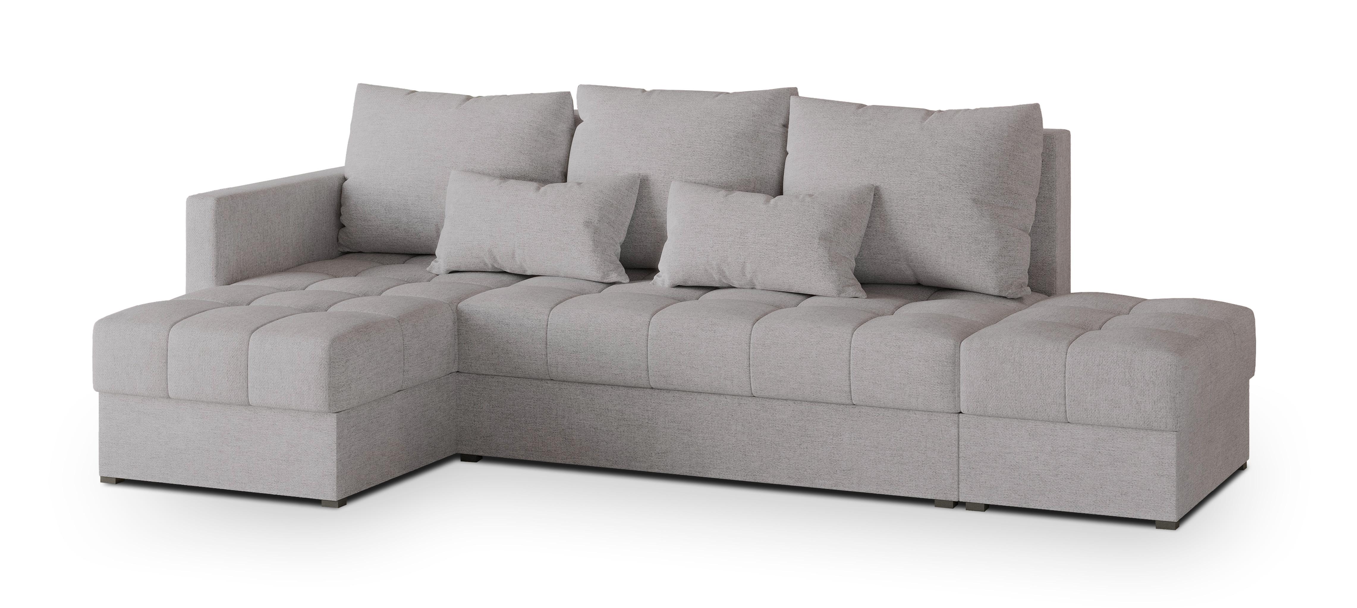ECKSOFA LUMARI L-S Hellgrau Plüsch-Stoff mit Schlaffunktion - Hellgrau, Holz (262/143cm) - MASSENO