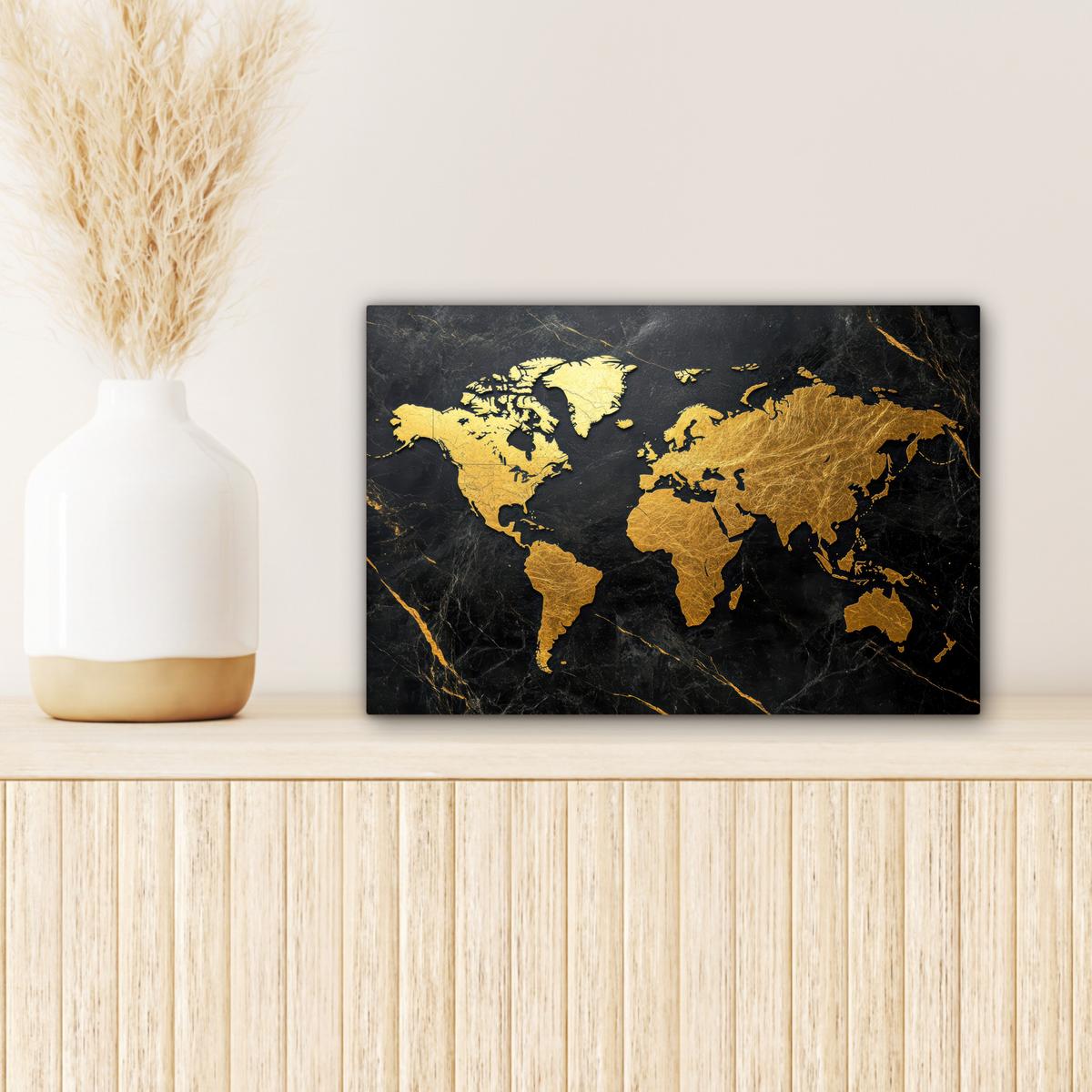LEINWANDBILD Weltkarte - Gold - Marmor Deko Schlafzimmer 30x20 cm - Goldfarben, Textil (30/20cm) - MuchoWow