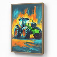WANDLEUCHTE MIT AKKU Abstrakt - Traktor - Grün 70x100 cm - Dunkelblau, Holzwerkstoff (70/100/8cm) - OnlyWow