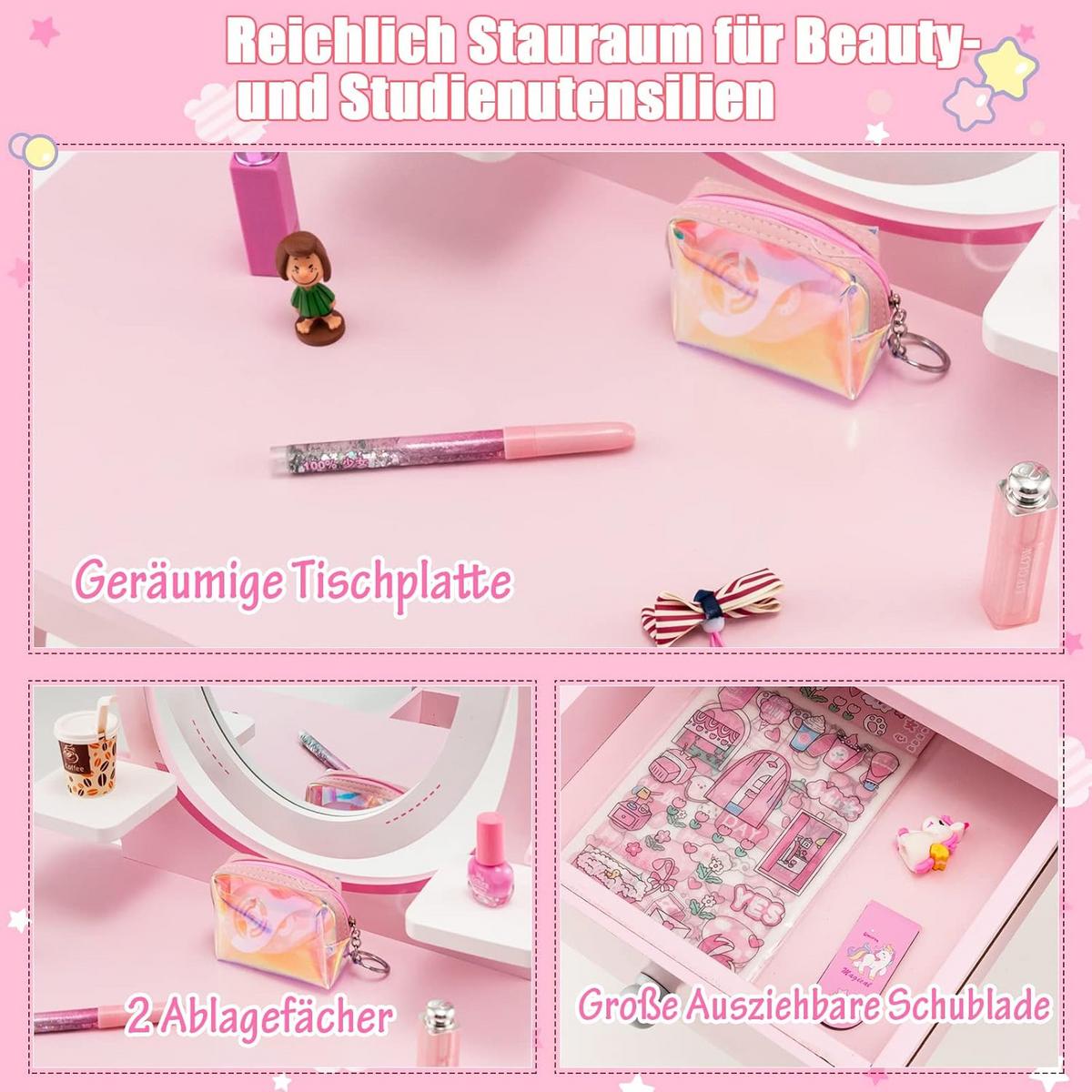 SCHMINKTISCH Set für Kinder Pink - Pink, Holz (70/101/34cm) - COSTWAY