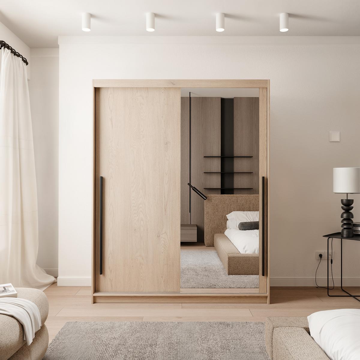 SCHIEBETÜRENSCHRANK SILENTE 140 cm mit Einlegeböden und Kleiderstange - Braun, Holzwerkstoff (140/215/60cm) - Idohome