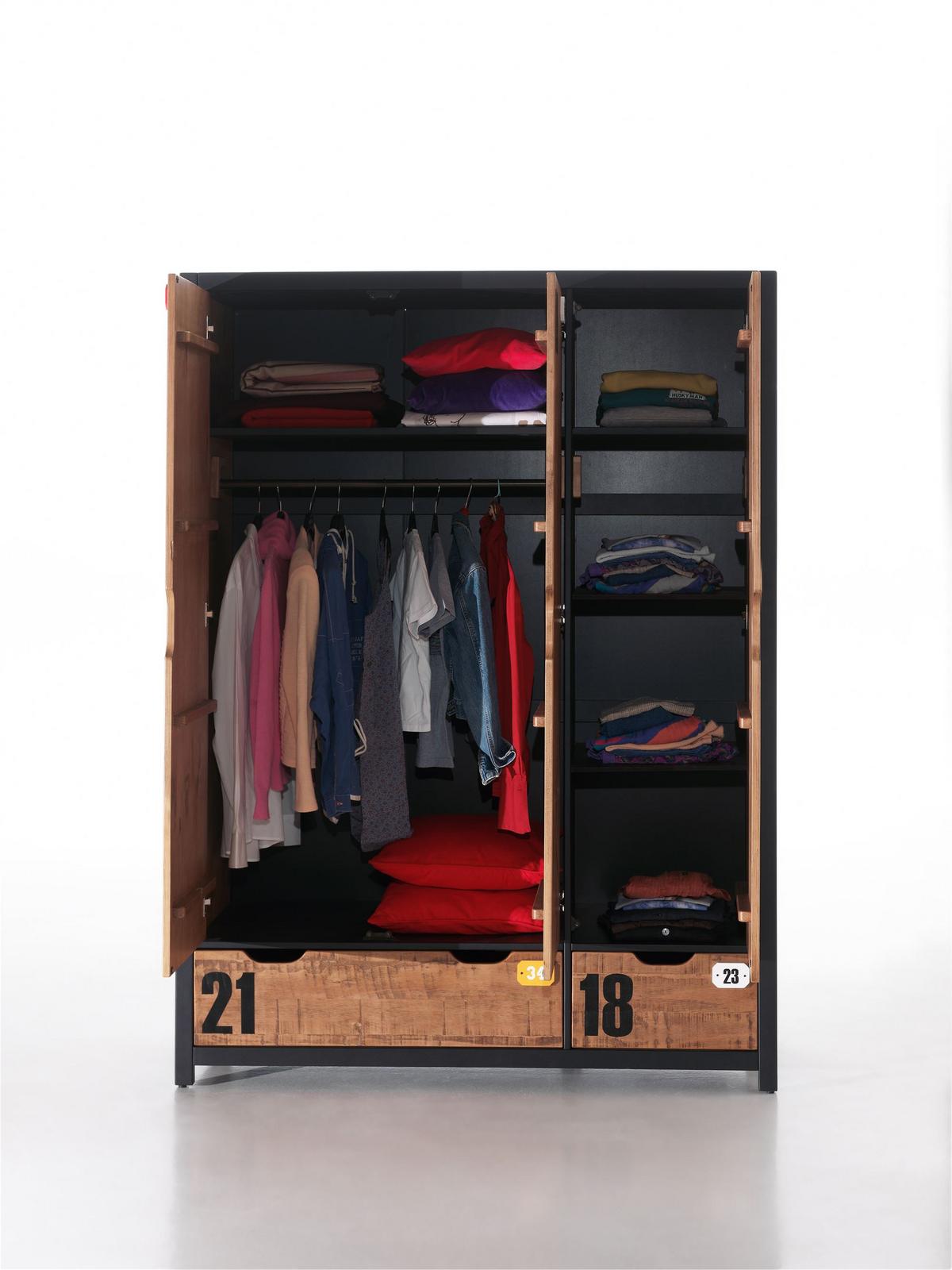 KINDERZIMMERSCHRANK Kameko 148x55x200 MDF+Massivholz Schwarz/Cognac - Cognac/Schwarz, Holzwerkstoff (148/200/55cm) - 58aufmkessel