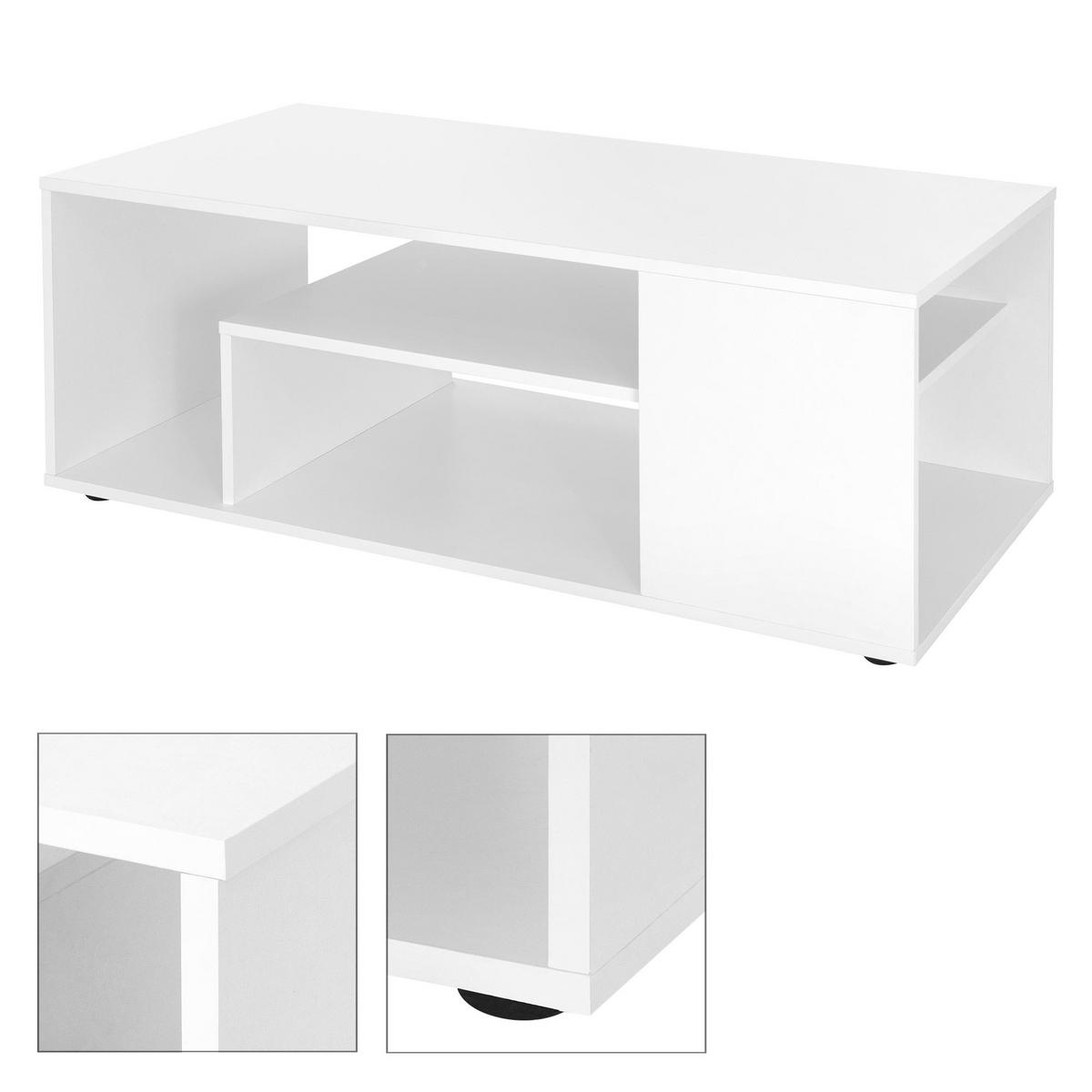 COUCHTISCH 110x50x41 cm Weiß mit 3 Etagen modern - Weiß, Holzwerkstoff (110/50/41cm) - ML-DESIGN