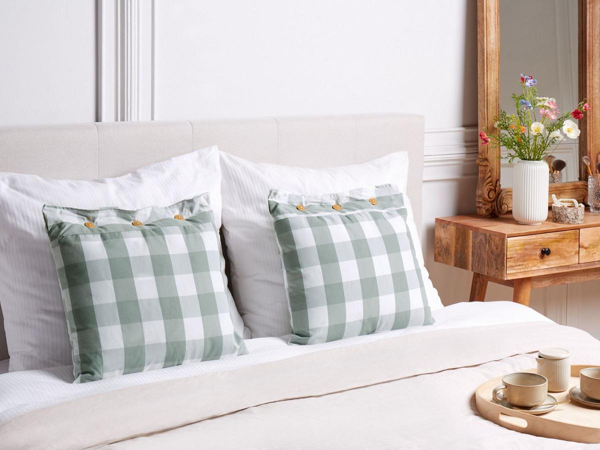 DEKOKISSEN 2er-Set Mintgrün 45/45 cm Tamnine - Weiß/Mintgrün, Textil (45/45cm) - Beliani