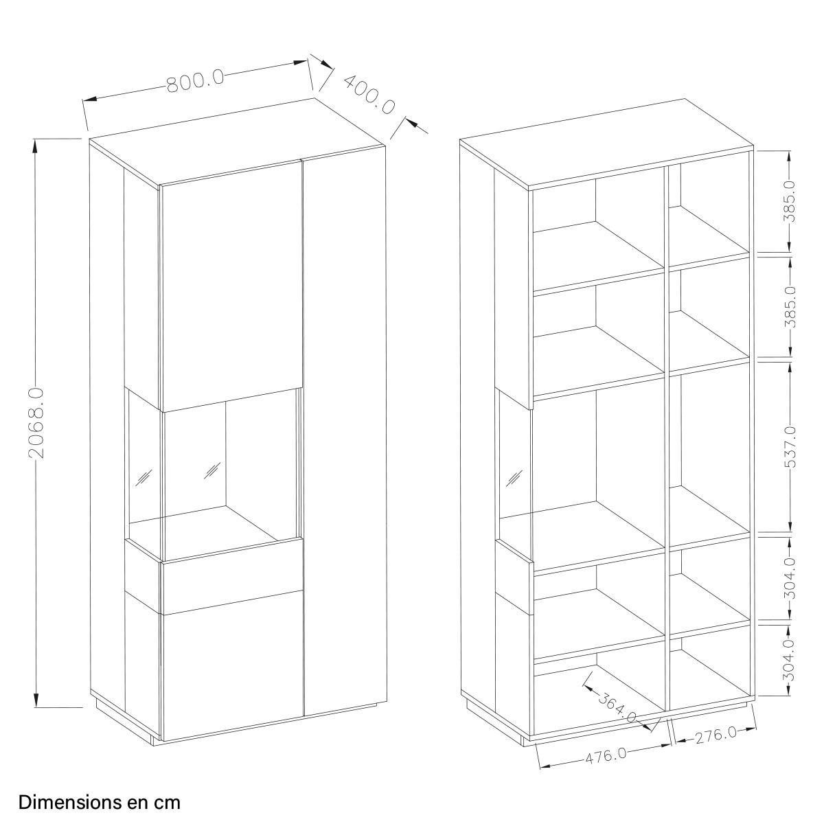 VITRINE Andrea Weiß und Holz - Weiß, Holzwerkstoff (80/207/40cm) - Petits-meubles