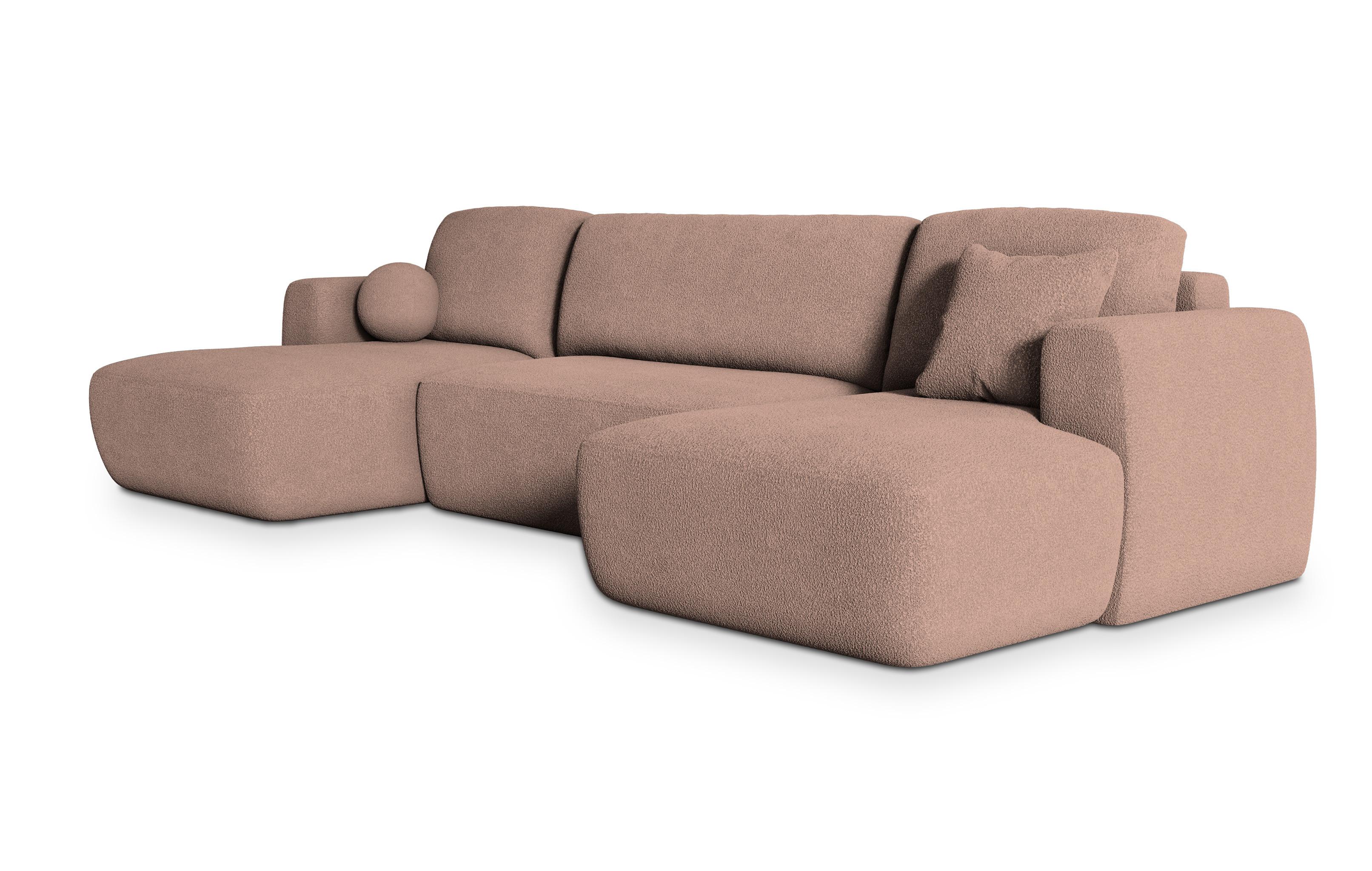 WOHNLANDSCHAFT SENTUM N Rosa Boucle-Stoff mit Schlaffunktion - Schwarz/Rosa, Holz/Kunststoff (330/90/148cm) - MASSENO