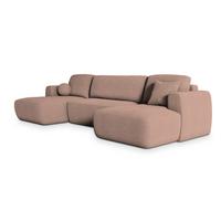 WOHNLANDSCHAFT SENTUM N Rosa Boucle-Stoff mit Schlaffunktion - Schwarz/Rosa, Holz/Kunststoff (330/90/148cm) - MASSENO