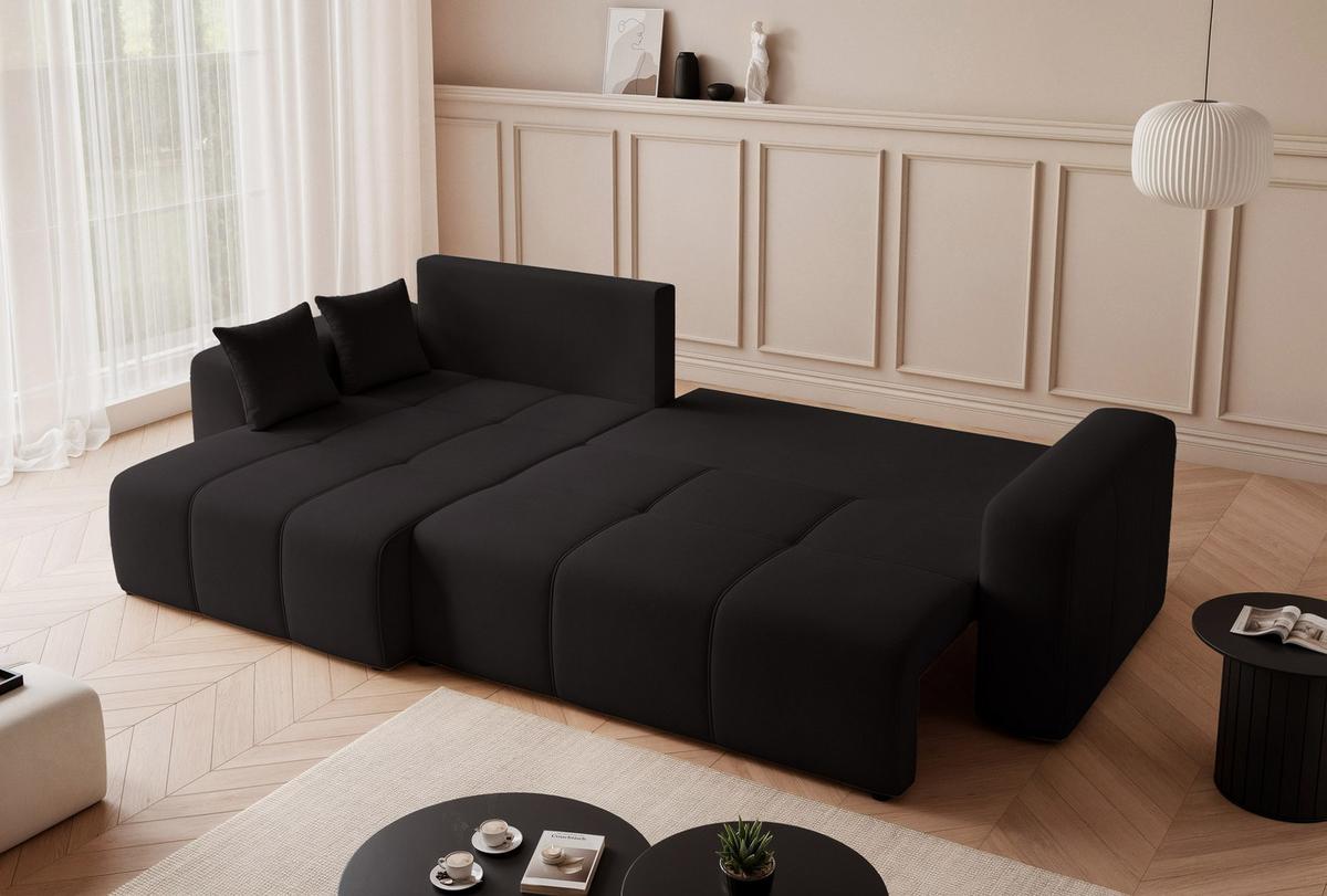 ECKSOFA XL Velours mit Bettkasten und Schlaffunktion - Schwarz, Holzwerkstoff/Textil (278/145cm) - Idohome