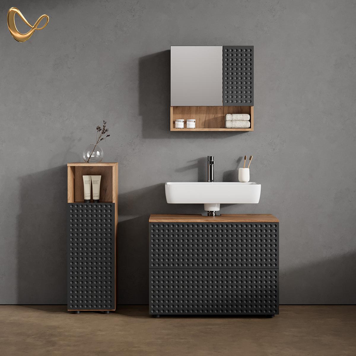 MIDISCHRANK Ronco Anthrazit gepunktet 30 x 95 cm - Anthrazit, Holzwerkstoff (30/95/30cm) - Livinity®