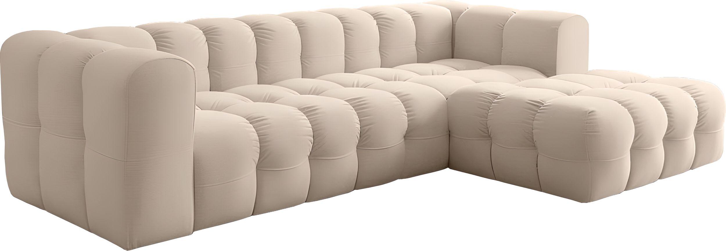 ECKSOFA Mochi L-Form 5-Sitzer Rechts, Samt, Beige 290/75/193 cm - Ecru/Schwarz, Kunststoff/Textil (290/193cm) - WFL GROUP