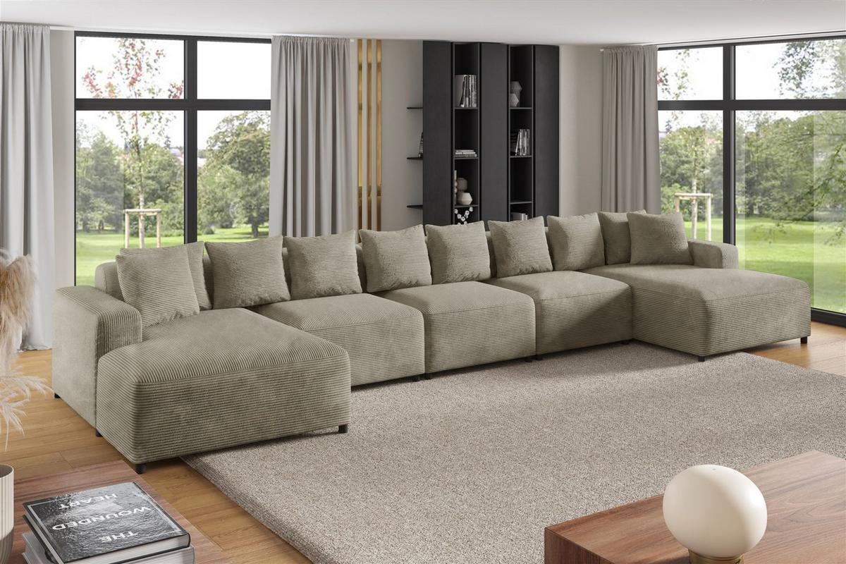 WOHNLANDSCHAFT Megan Xl In Poso - Beige, Holzwerkstoff/Textil (517/75/165cm) - Fun Möbel