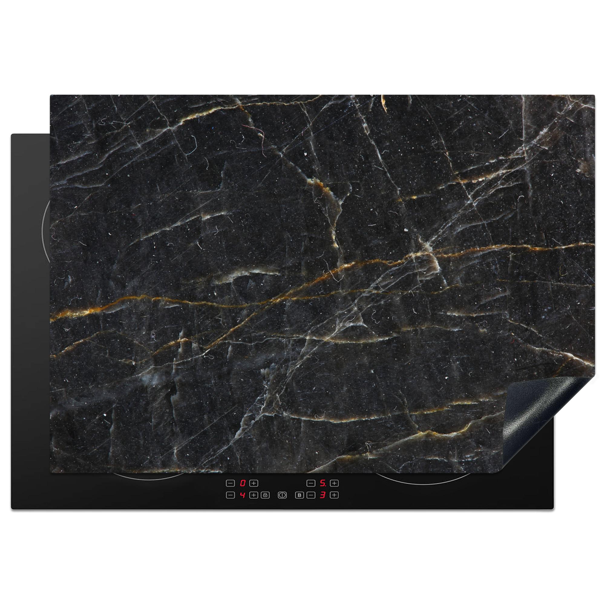HERDABDECKPLATTE Marmor - Schwarz - Gold - Grau - Marmorstruktur Herdabdeckung Induktionsfeld 75x52 cm - Goldfarben, Kunststoff (75/52/0.2cm) - MuchoWow