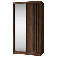 SCHWEBETÜRENSCHRANK Nela II mit Schubladen und Spiegel 120/216/61 Walnuss+Schwarz - Walnussfarben, Holzwerkstoff (120/216/61cm) - Beautysofa