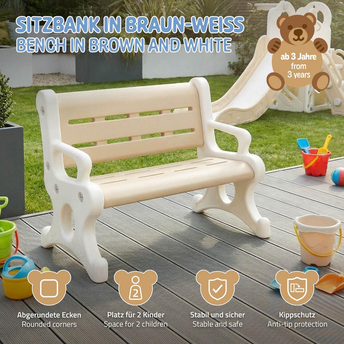 KINDERSITZBANK aus Kunststoff Braun-Weiß 81,5x59,5x48 cm - Braun/Weiß, Kunststoff (81.5/59.5/48cm) - Joyz