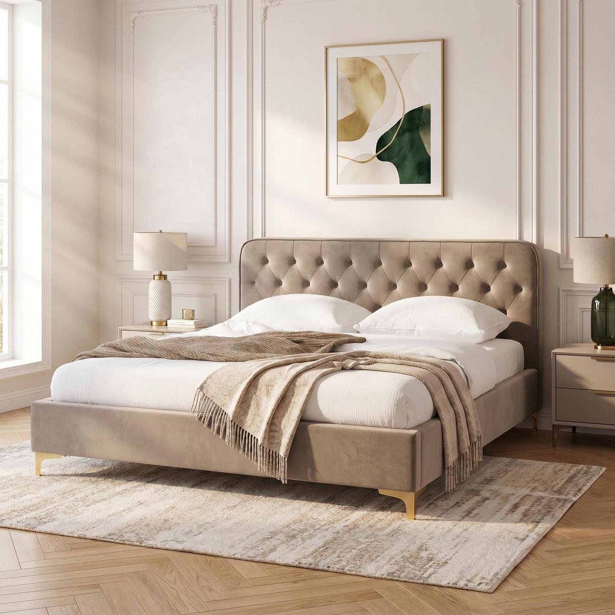 POLSTERBETT GLAMOUR 140x200 cm beige - Beige, Textil (140/200cm) - CARO-Möbel