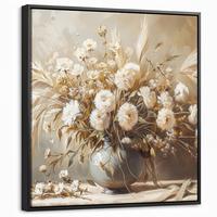 LEINWAND Bilder mit Rahmen - Blumen - Vase - Stilleben - Beige - 50x50 - Creme, Textil (50/50cm) - MuchoWow