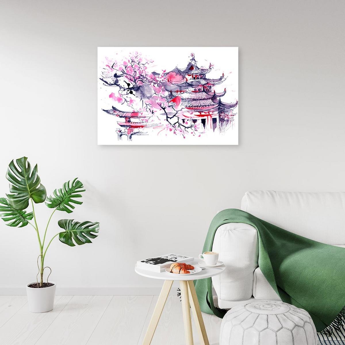 BILD Japan Aquarell 100x70cm - Rosa, Textil (100/70cm) - Feeby