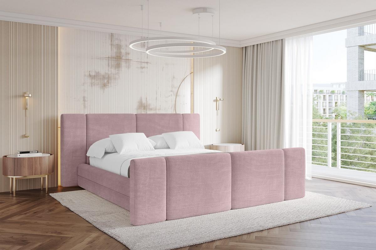 POLSTERBETT mit Bettkasten, Fußteil und Lattenrost, Bett mit Matratze H3/H4 - TEVO-Z 140x200 Rosa - Rosa, Holzwerkstoff/Textil (140/200cm) - ALTDECOR