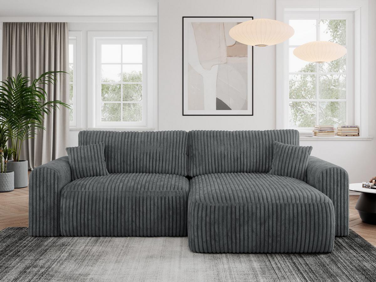 ECKSOFA NELSON Dunkelgrau Cord - Dunkelgrau/Schwarz, Kunststoff/Textil (274/152cm) - MKS