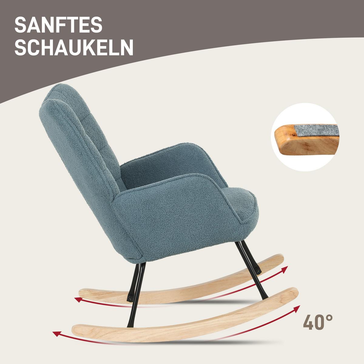 SCHAUKELSTUHL Sessel Relaxsessel bis 120 kg, Polyester, Rosa 98x71x101cm - Naturfarben/Hellblau, Buchenholz/Textil (98/101/71cm) - HOMCOM