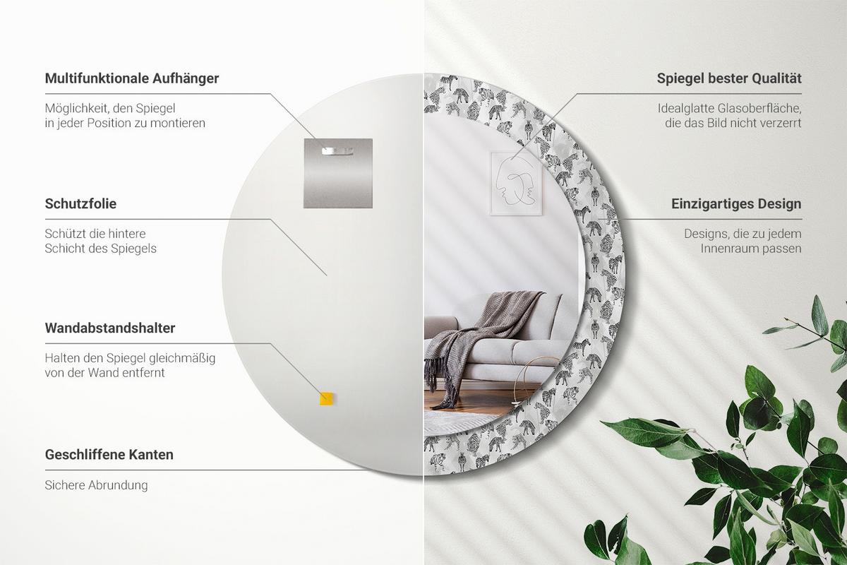 SPIEGEL Rund Ø 70 cm mit Aufdruck - Schwarz, Glas (70/70/0.4cm) - Wallfluent