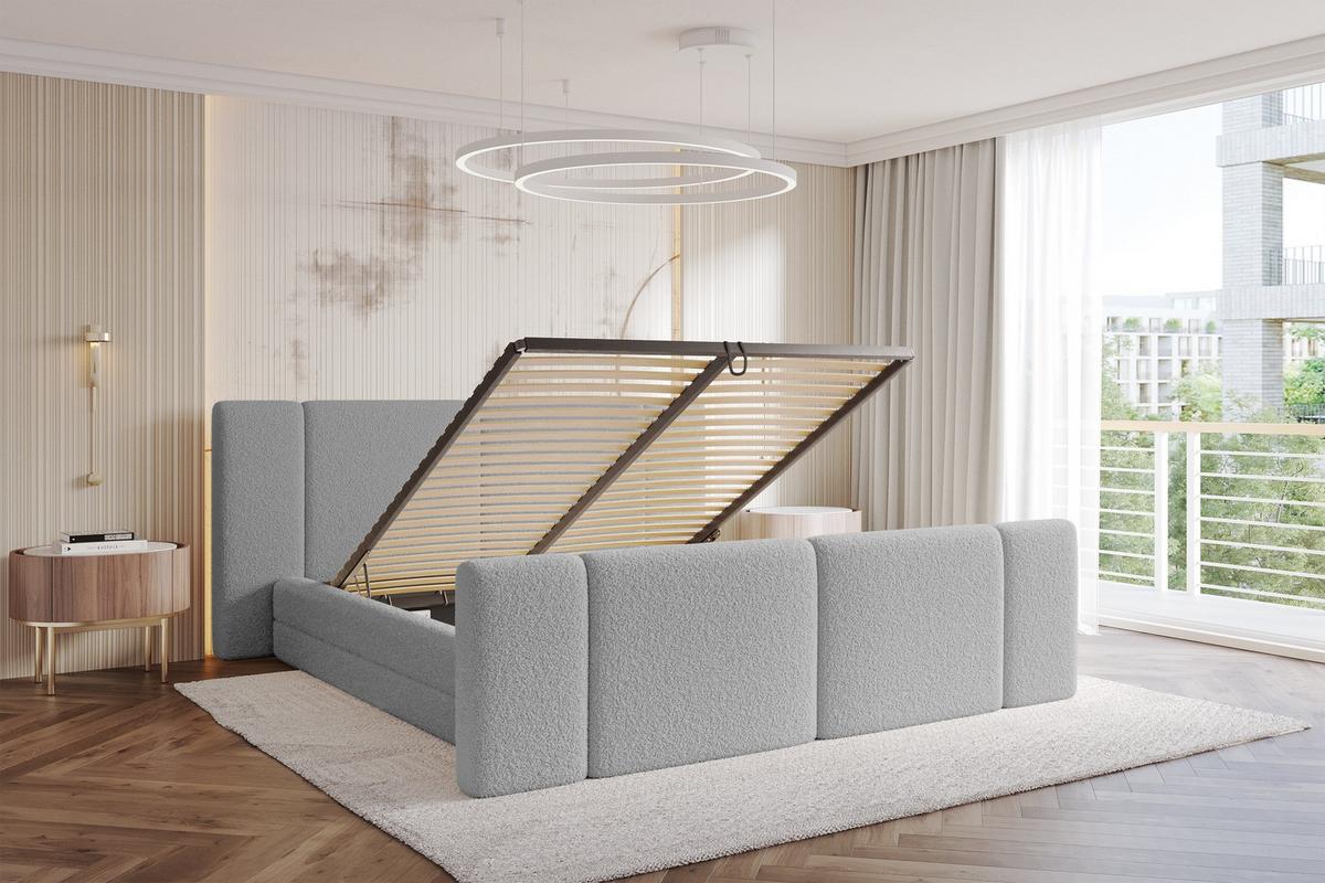 POLSTERBETT mit Bettkasten, Fußteil und Lattenrost, Bett mit Matratze H3/H4 - TEVO-Z 140x200 Hellgrau - Taupe, Holzwerkstoff/Textil (140/200cm) - ALTDECOR