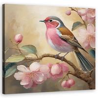 WANDBILD vogel blumen vintage - Pink, Textil (30/30cm) - Feeby