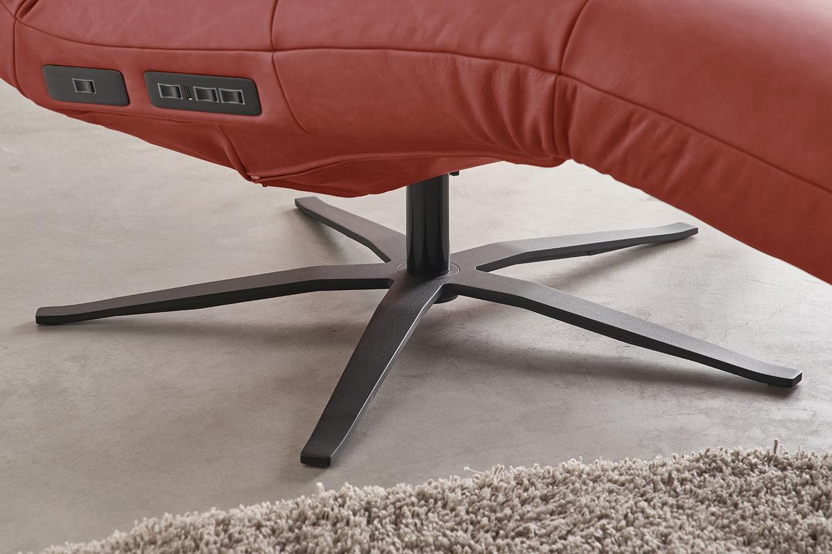 RELAXLIEGE LETICIA Rot Leder Relaxfunktion, Drehbar (360°) - Rot/Schwarz, Leder/Metall (82/115/156cm) - KAWOLA