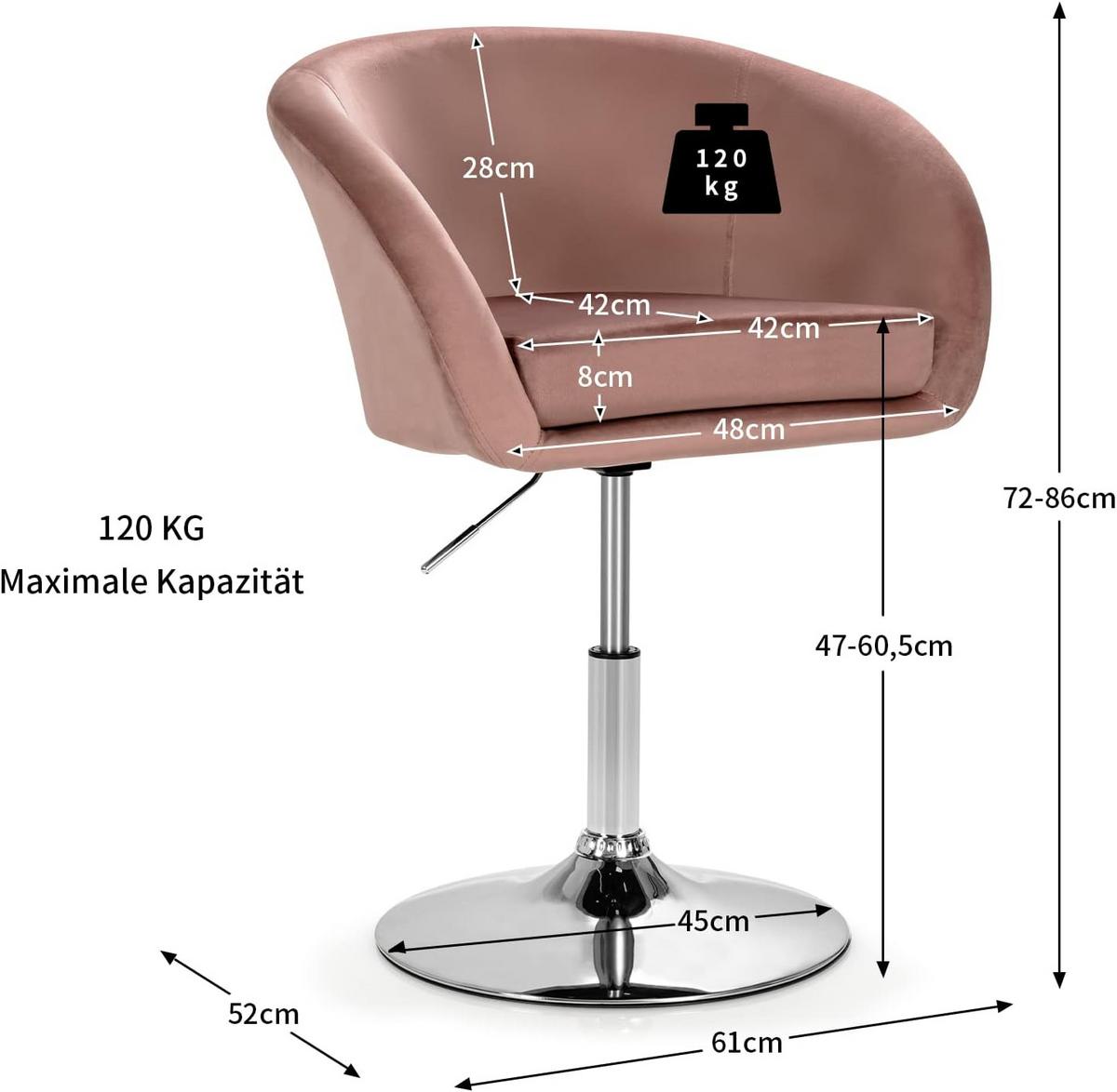 ESSZIMMERSTUHL Samt Drehsessel Pink - Pink, Metall (61/86/52cm) - COSTWAY