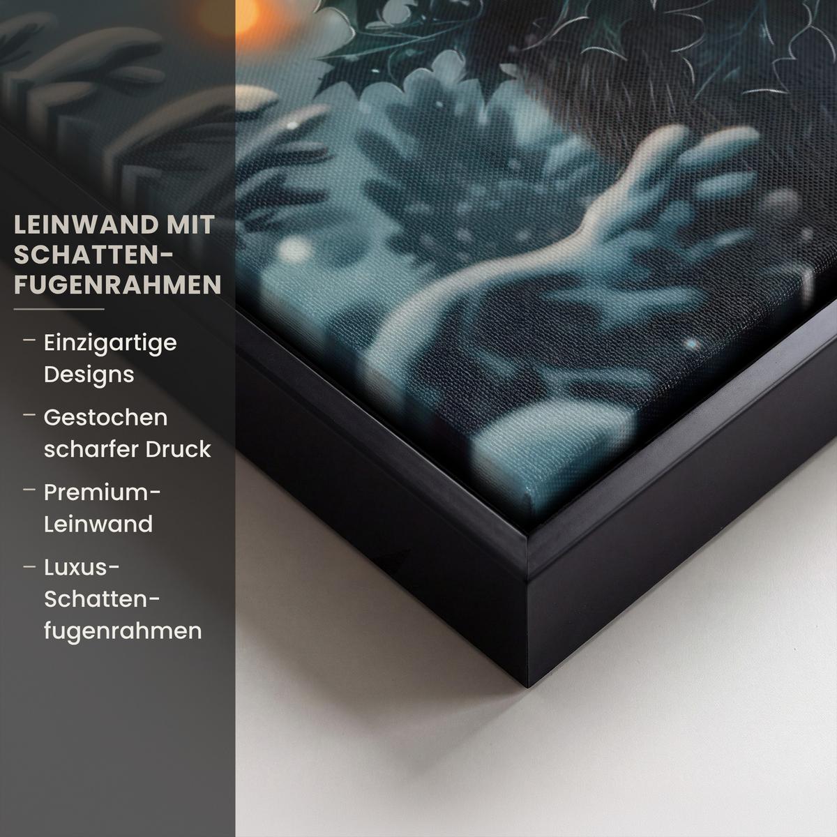LEINWAND Bilder mit Rahmen - Hirsch - Weihnachten - Winter - Schnee - Weihnachtskranz - 70x100 - Dunkelbraun, Textil (70/100cm) - MuchoWow
