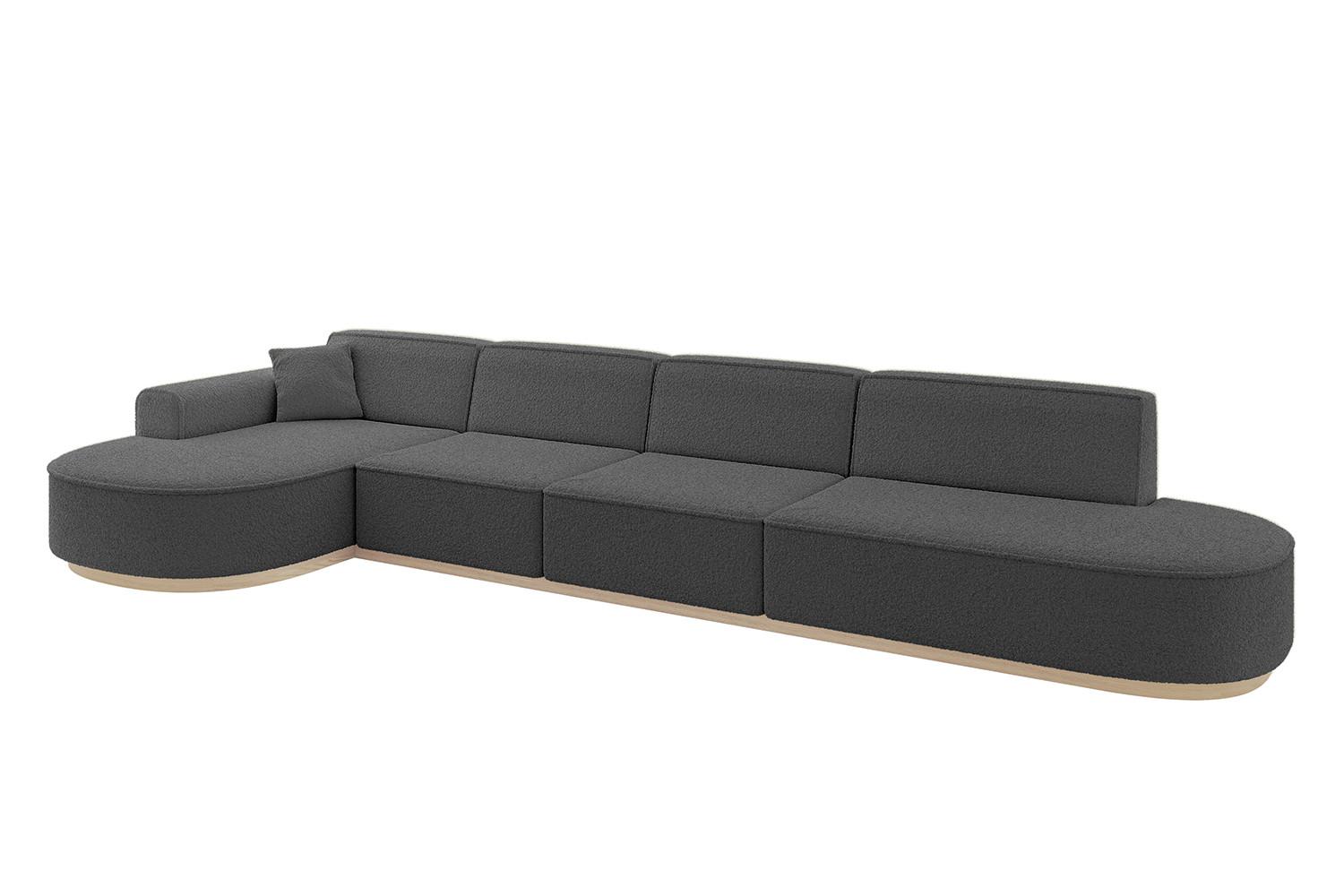 ECKSOFA Ottomane Links MARI-L3-v1 - 413x171x83 cm Grau Bouclé - Grau, Holzwerkstoff/Textil (413/171cm) - ALTDECOR