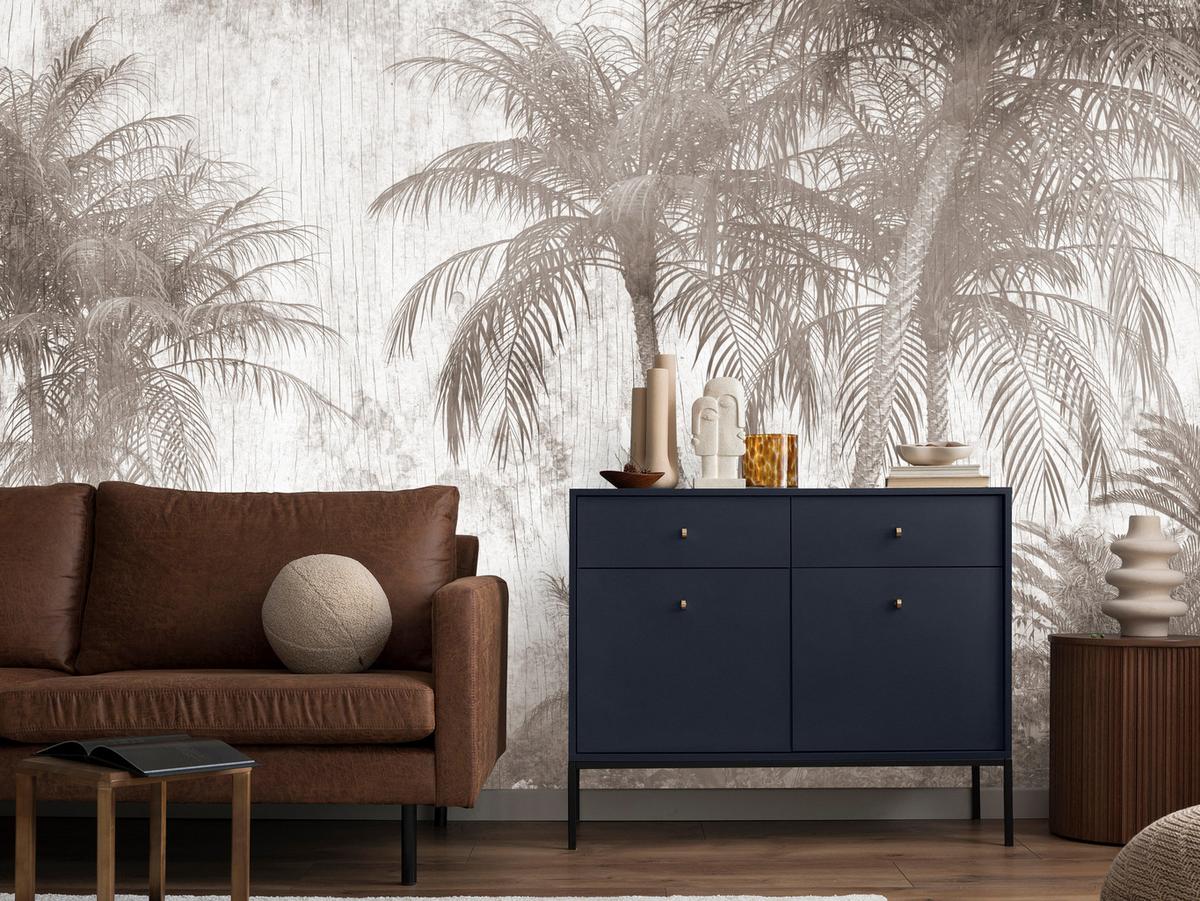 FOTOTAPETE für Schlafzimmer Tropische Palmenbäume Rustikales Beige 200x140 - Beige/Braun, Papier (200/140cm) - Muralo