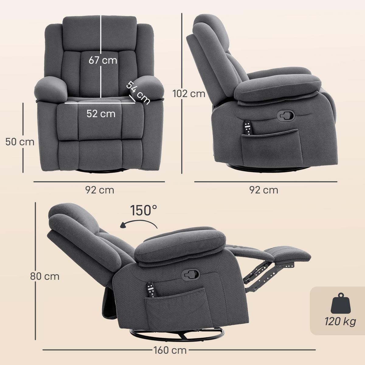 RELAXSESSEL Polyester Schaumstoff Grau - Schwarz/Grau, Textil/Metall (92/102/92cm) - HOMCOM