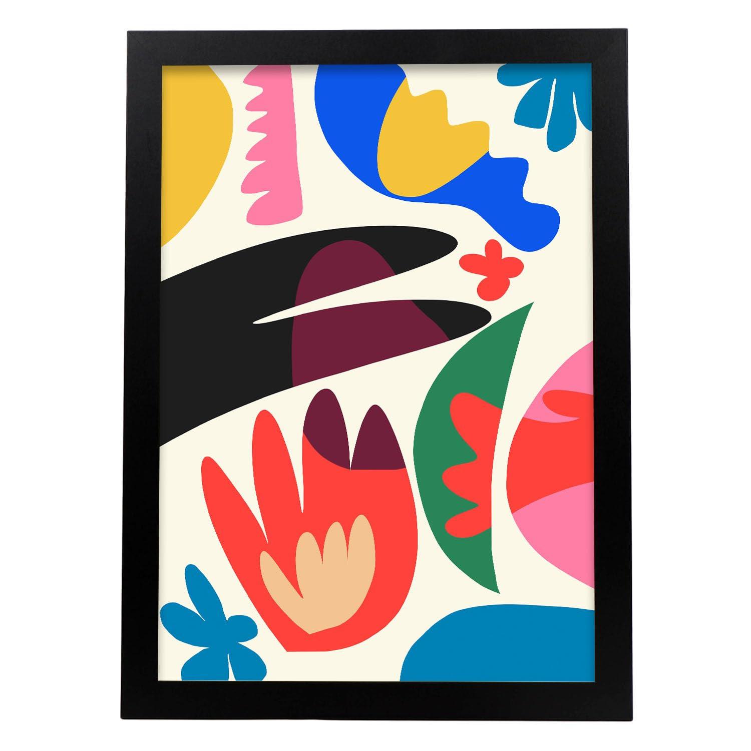 POSTER Swish Kunstmuster Blatt A3 Schwarzer Rahmen - Schwarz, Papier (29.7/5/42cm) - Nacnic