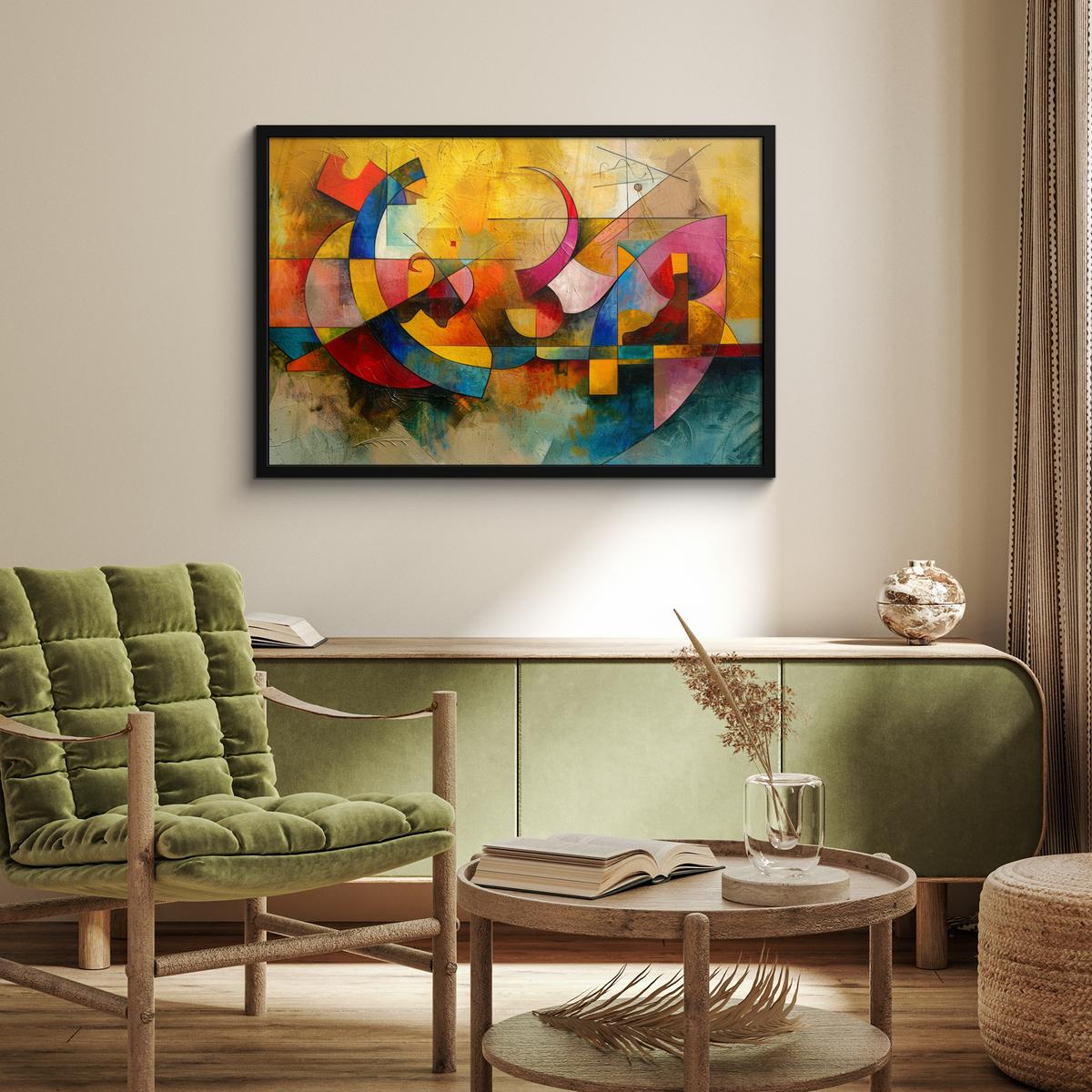 POSTER MIT RAHMENGERAHMTES BILD Kunst - Abstrakt - Modern 90x60 cm - Gelb, Papier (90/60cm) - MuchoWow