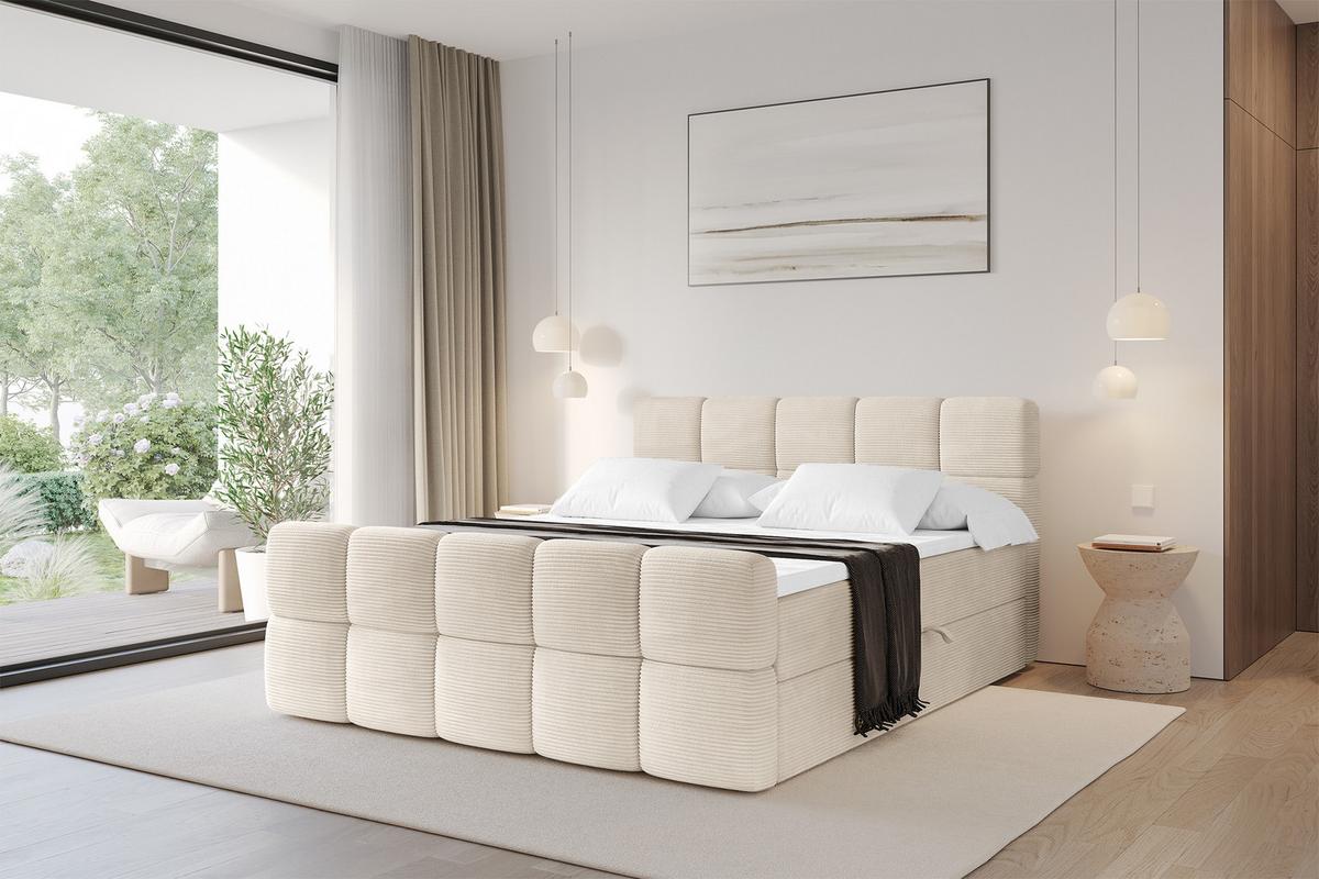 BOXBETT mit Matratze H3 - FAMA-Z - 140x200 cm Beige Poso - Ecru, Holzwerkstoff (140/200cm) - ALTDECOR