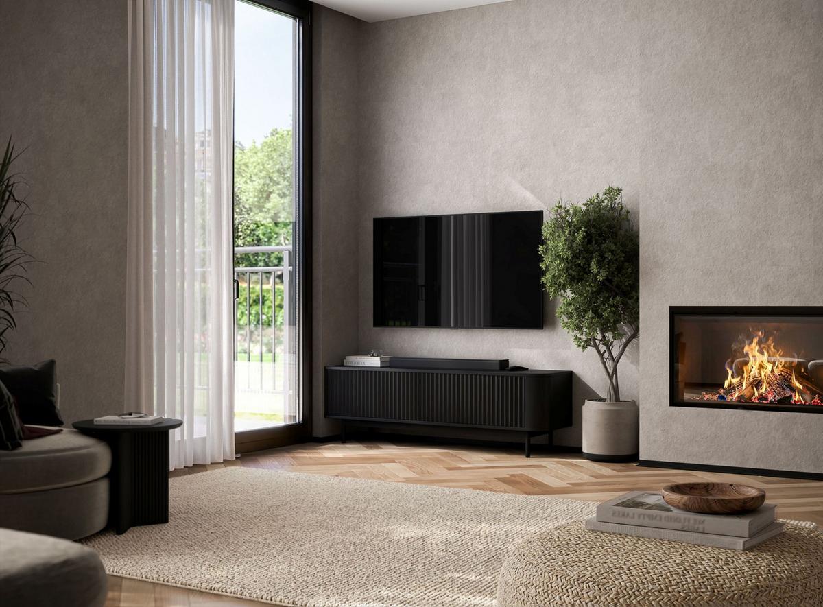 TV-LOWBOARD Aurora Schwarz matt 140 cm mit schwarzem Metallrahmen - Schwarz, Holzwerkstoff/Metall (140/44/35cm) - Meble Lindner