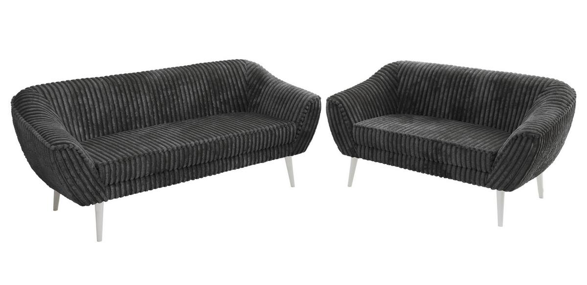 SITZGARNITUR PIRS 3+2 - Grau Cord - Weiße Beine - Weiß/Grau, Holzwerkstoff/Textil (180/75/74cm) - MKS
