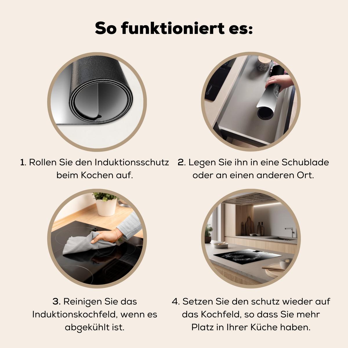 HERDABDECKPLATTE Kaffee - Herz - Schwarz und weiß - Tassen Herdabdeckung Induktionsfeld 60x52 cm - Weiß, Kunststoff (60/52/0.2cm) - MuchoWow
