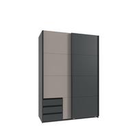 SCHWEBETÜRENSCHRANK 2-türig B135/H198/T65 cm, Kleiderschrank mit sichtbaren Schubkästen in Grafit, 1x Tür in Sandgrau / 22666 - Sandfarben/Schwarz, Holz/Holzwerkstoff (135/198/65cm) - luma-home