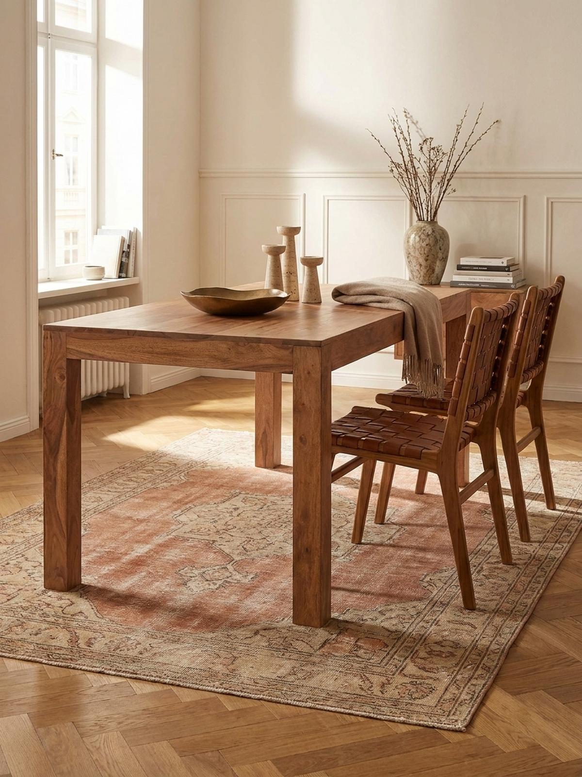 ESSTISCH Massivholz Akazie Rechteckig Handgefertigt NAKO, Beige 120x60x76 cm - Hellbraun/Beige, Akazienholz/Holz (60/120/76cm) - KADIMA DESIGN
