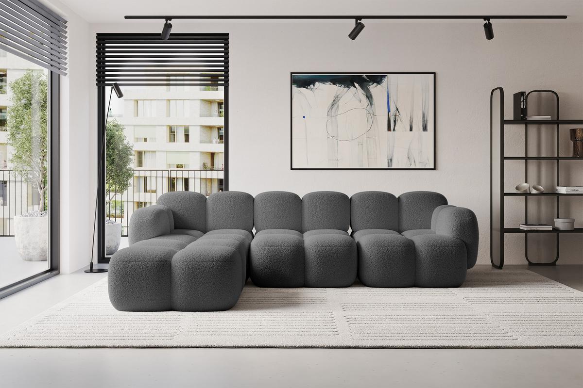 ECKSOFA modulares Sofa Links Miko-L2 302x205x75 Grau Bouclé - Chromfarben/Schwarz, Holzwerkstoff/Kunststoff (302/205cm) - ALTDECOR